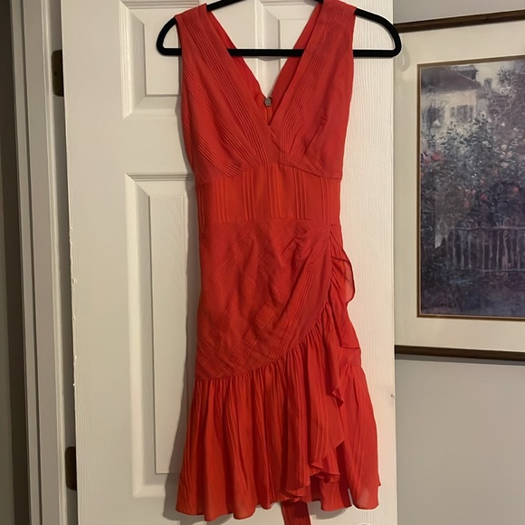 Rebecca Taylor Coral Striped Wrap Mini Dress Women’s 4 Sleeveless Cotton - Picture 2 of 7